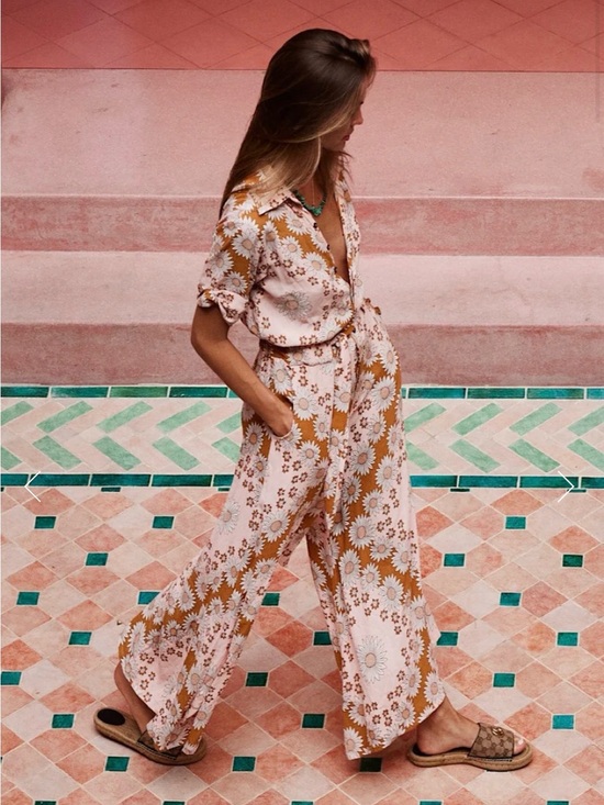 Chasing Unicorns Pants - Floral Button-Front Romper in Pink and Mustard